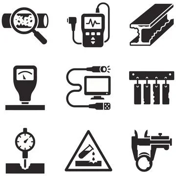 Industrial Non-Destructive Testing and Material Inspection Vector Icon Set Illustration