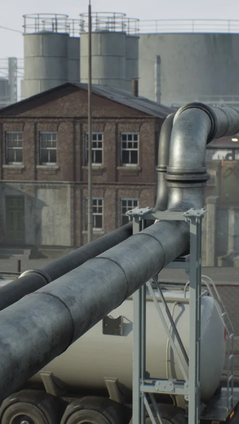 Industrial object refining oil and other toxic materials Stock Footage 274906512