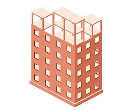 Industrial objects isometrics in the big city skyscrapers under Stock Illustration