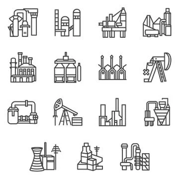 Industrial objects line icons set Illustrazione stock