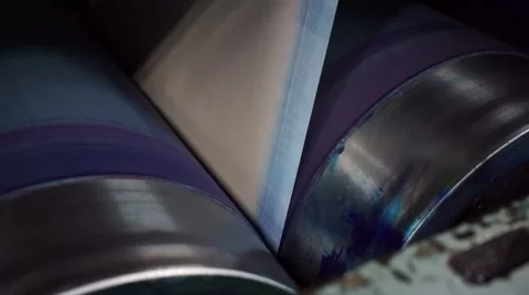 Industrial Offset Press Cyan Drum Starting Stock Footage 60169701