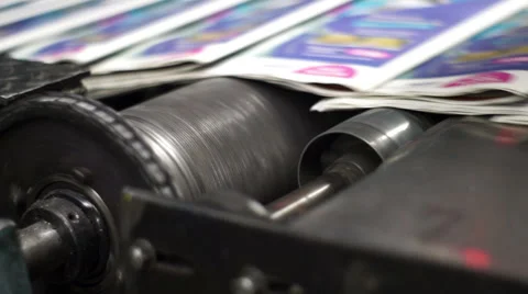 Industrial Offset Press Finished Newspapers Handheld Closeup Stock Footage 59681560
