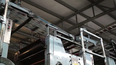 Industrial Offset Press Newspaper Running Overhead Stock Footage 60100935
