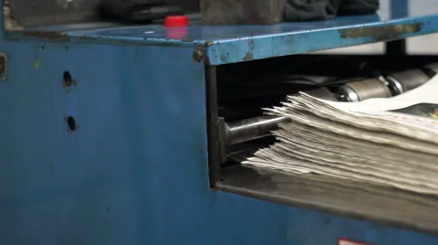 Industrial Offset Press Newspapers Stacking Handheld Stock Footage 60102619
