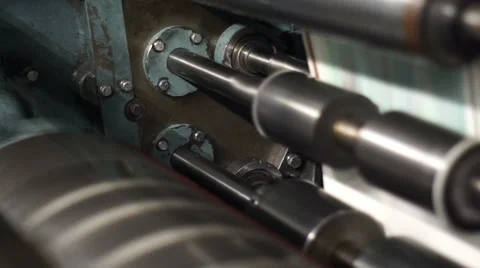 Industrial Offset Press Rollers Closeup Stock Footage 58586461
