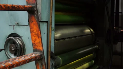 Industrial Offset Press Stationary Rollers Tilt Up Stock-Footage 60205442
