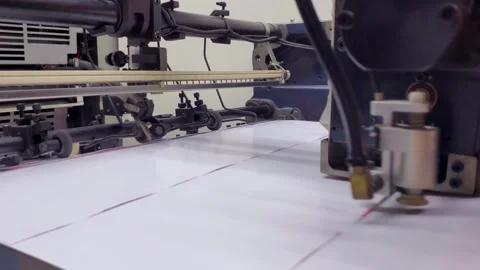 Industrial Offset Printing Machine Feeding Paper Sheets for Commercial Stock Footage 337264398