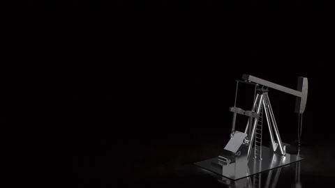 Industrial Oil Pump Jack on Dramatic Black Background 3d render.. Stock Photos