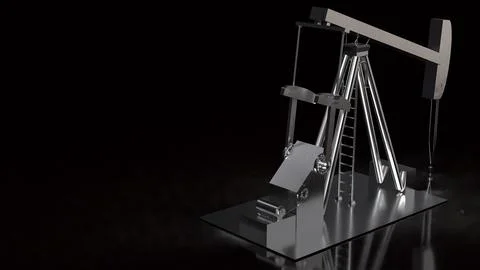 Industrial Oil Pump Jack on Dramatic Black Background 3d render.. Stock Photos