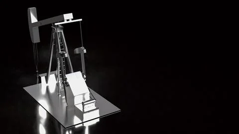Industrial Oil Pump Jack on Dramatic Black Background 3d render.. Stock Photos