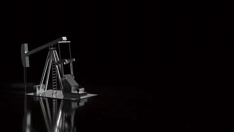 Industrial Oil Pump Jack on Dramatic Black Background 3d render.. Stock Photos