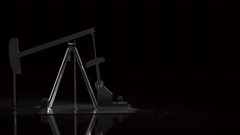 Industrial Oil Pump Jack on Dramatic Black Background 3d render.. Stock Photos