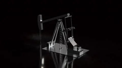 Industrial Oil Pump Jack on Dramatic Black Background 3d render.. Stock Photos