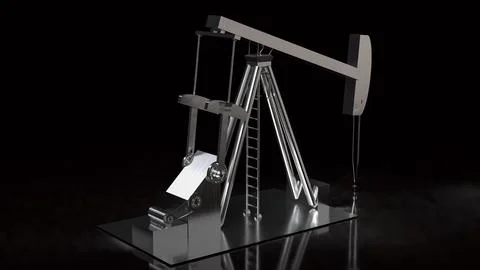 Industrial Oil Pump Jack on Dramatic Black Background 3d render.. Stock Photos