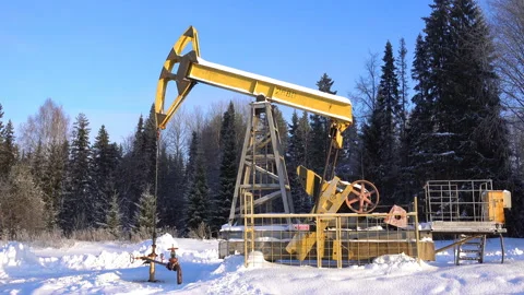 Industrial oil pump jack pumping crude oil for fossil fuel energy with drilling Stock Footage 102716103