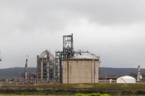 Industrial Oil Refinery Complex Structures And Tanks Stock Photos