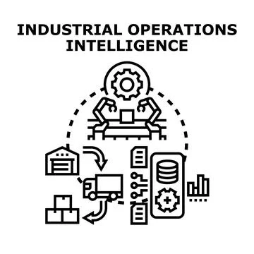 Industrial operations intelligence conceptual visualization automated manufac Stock Illustration