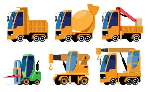 Industrial or Construction Vehicles set cartoon illustration included Dump,.. Stock Illustration