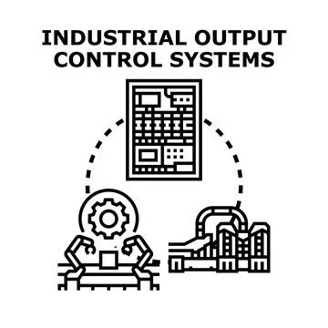 Industrial output control systems managing production processes Stock Illustration