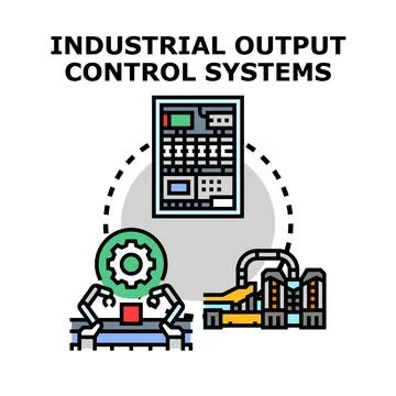 Industrial output control systems managing production processes Illustrazione stock