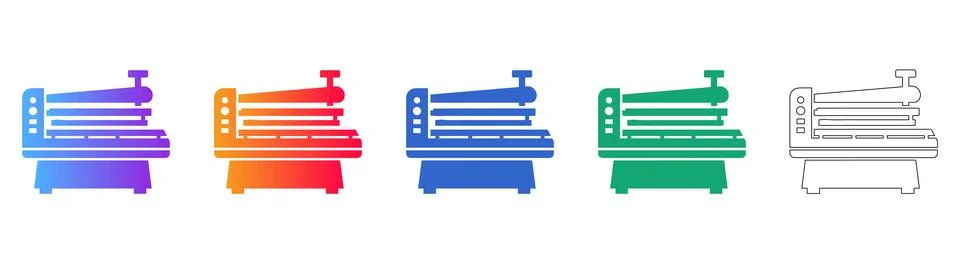 Industrial Paper Cutting Machine Icon Set Illustration
