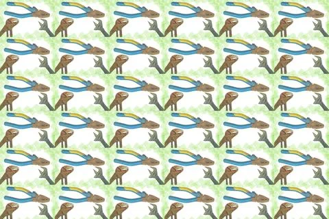 Industrial pattern of pliers and adjustable rusty wrenches ready to work Illustrazione stock