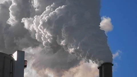 Industrial pipe on a blue sky background, Air emissions Video stock 117281323