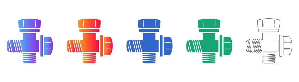 Industrial Pipe Fitting Valve Vector Icon Set Stock Illustration