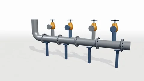 Industrial pipe manifold with header Stock Footage 340778465