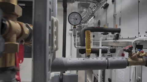An Industrial Pipe System equipped with Pressure Gauges designed for use in a Stock Footage 309517506