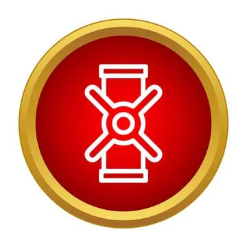 Industrial pipe valve control icon on red button Stock Illustration