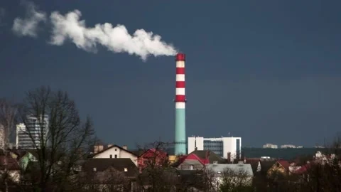 Industrial pipe from which steam escapes Stock Footage 237960038