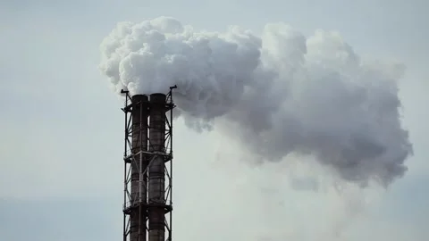 Industrial Pipe with White Smoke on The Background Of A Cloudy Sky Stock Footage 153319829