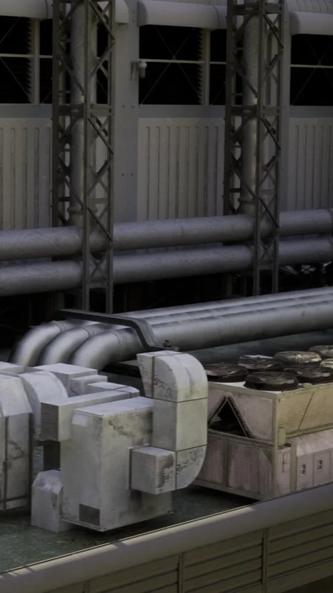 Industrial pipes and storage boxes in a futuristic setting during the day Stock Footage 331696232