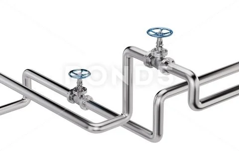 Industrial Pipes with Valves isolated on White Stock Illustration