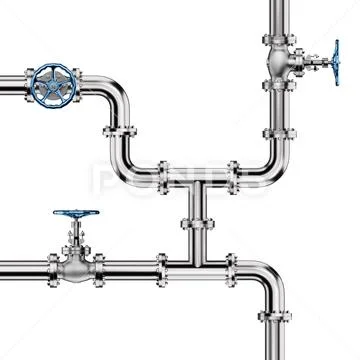 Industrial Pipes with Valves isolated on White Stock Illustration
