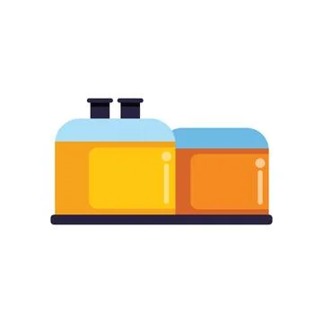 Industrial plant building processing resources with pipes and tanks Stock Illustration