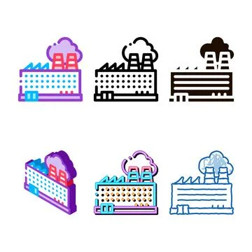 Industrial plant building vector simplified thin line icon Ilustración de archivo