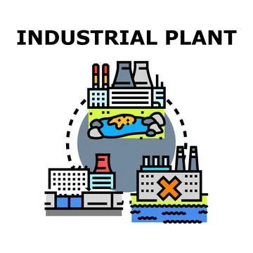 Industrial plant development causing environmental pollution and contaminatio Stock Illustration