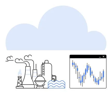 Industrial Plant Emissions with Data Analysis Graph Under Large Cloud Stock Illustration