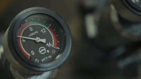 Industrial plant, process of testing the gauge, movement of arrow on dial. Stock Footage 96737248