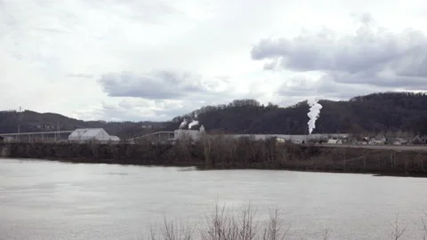 Industrial Plant on River Stock Footage 219322112