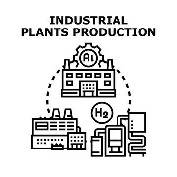 Industrial plants production using artificial intelligence and hydrogen Stock Illustration