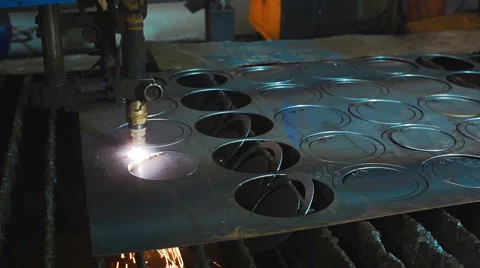Industrial plasma cutting flat sheet metal Stock Footage 58079167