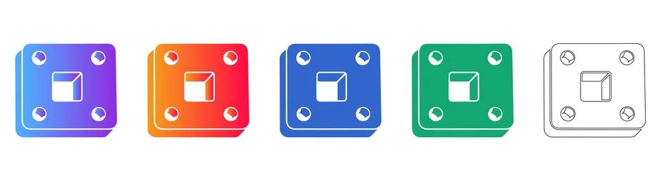 Industrial Plate with Central Cube Vector Set Stock Illustration