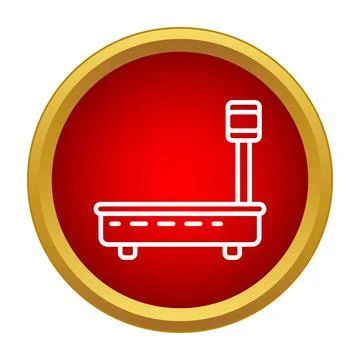 Industrial platform scale icon measuring weight in red circle Stock Illustration
