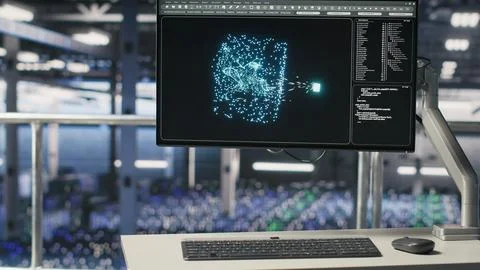 Industrial platform workstation in automated data center doing machine learning Stock Photos