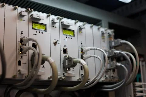 Industrial PLC system in a rack Stock Photos