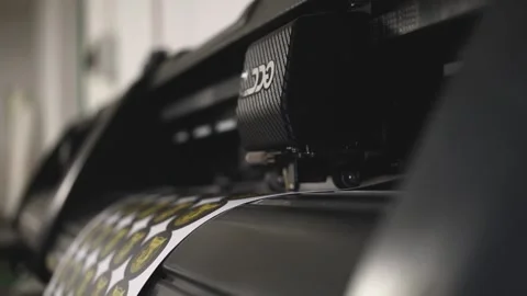 Industrial plotter for cuttering paper in print shop. Print production concept Stock Footage 168183203