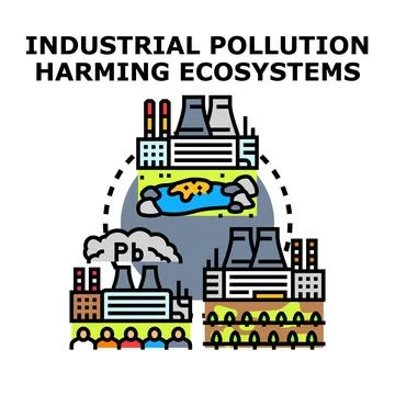 Industrial pollution concept harming environment and ecosystems Stock Illustration